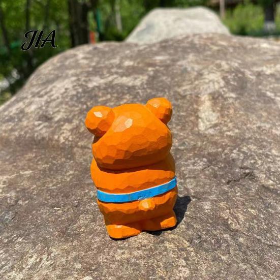 Cute Animal Gift for Friends Hand-Carved Basswood Bear Ornament, Apron Wood Decorative Figurine, Hand Painted Home Decor Statue Desktop Shelf