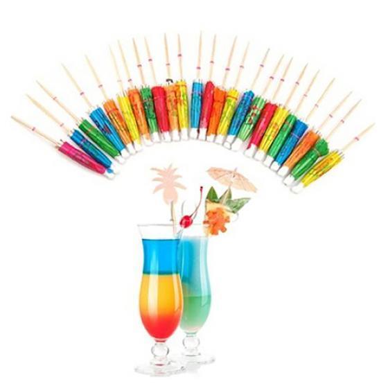 50Pcs Mixed Color Mini Umbrellas Parasol Snack Cocktail Party Pick Decoration ARI