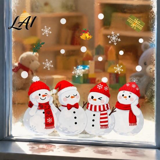 Winter Window Decals 1/2 Sheets Christmas Snowman Cling Cartoon Decorative Glass Sticker Waterproof Static Decal for Holiday Party Seasonal