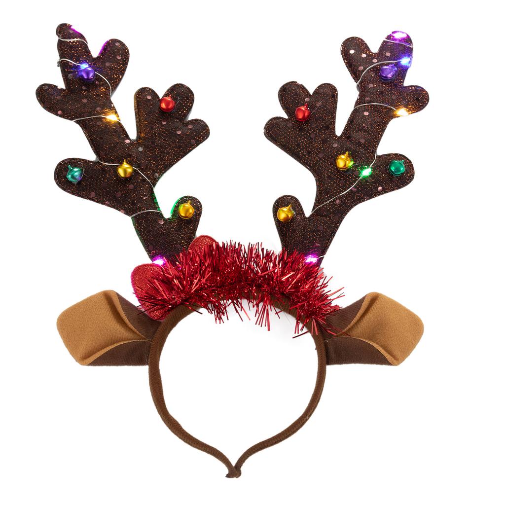 Festive LED Headband with Reindeer Antlers Cute and Unique Deer Horn Design Headdress Christmas Hair Hand