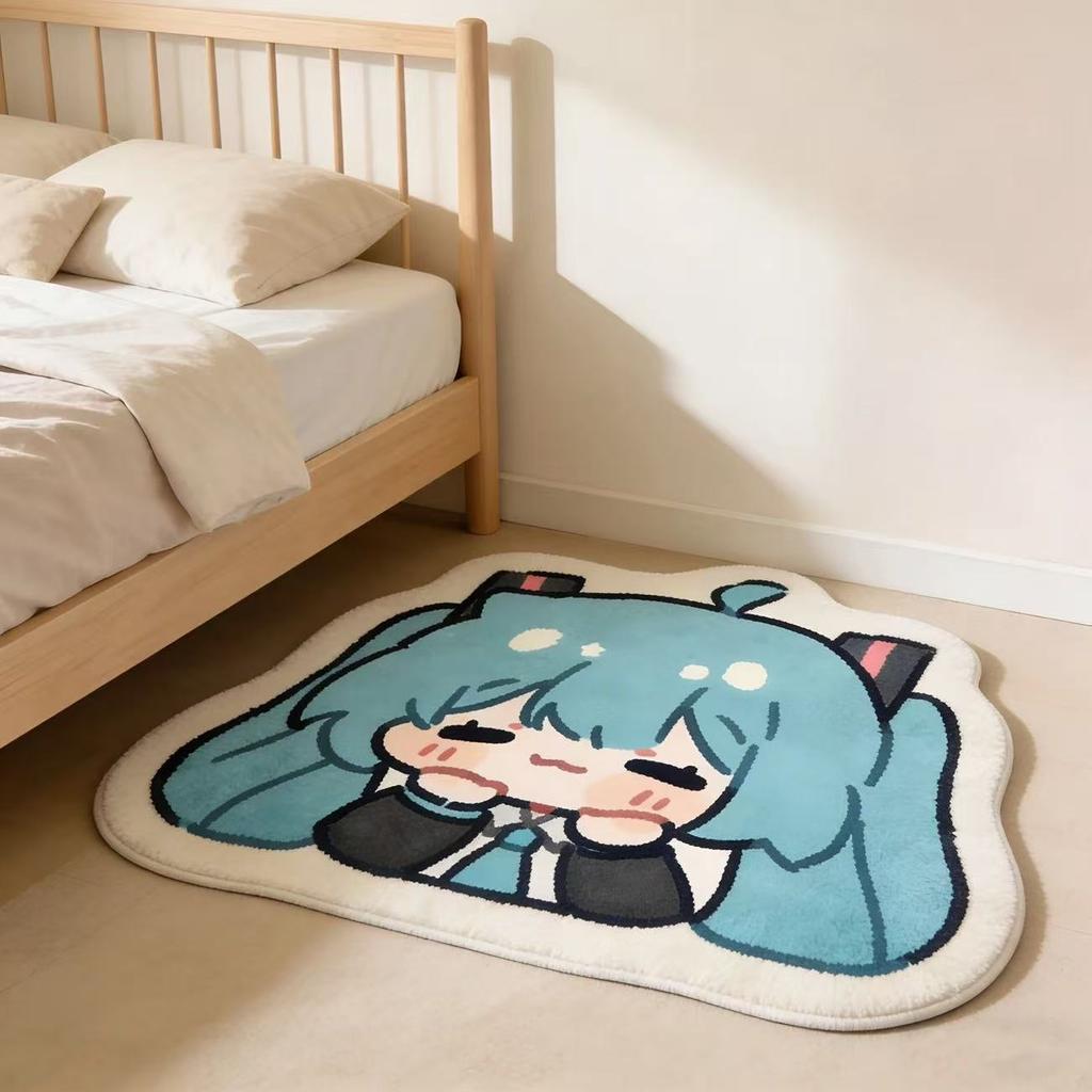 Two-dimensional Q Version Carpet Imitation Cashmere Bedroom Bedside Stain-resistant Anti-slip Living Room Sofa Floor Mat Cartoon Animation Foot Mat