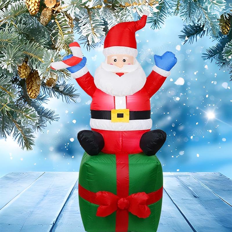 Inflatable Toy Sitting On Box Santa Christmas Inflatable Model Luminous Inflatable Model Christmas Atmosphere Decoration Model