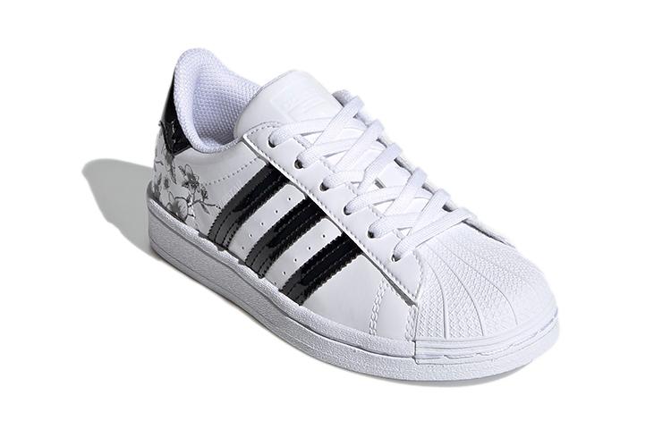 adidas Оригинальные SUPERSTAR Цветочные износостойкие низкие детские кеды для скейтбординга Белые Дети возрастом 3-7 лет FW0777