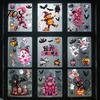 Removable PVC Wall Decals for School 9 Pcs Pink Halloween Static Window Clings, Cute Skull Witch Castle Bat Pumpkin Decorative Clings Party