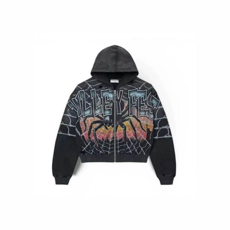 2026 Oversized Hooded Zip-Up Sweatshirt Men Women Streetwear Casual Graphic Print Pullover