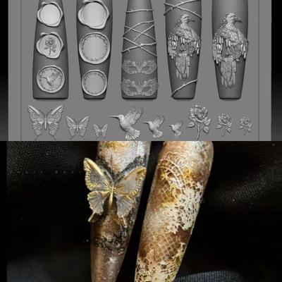 Силиконовая форма для нейл-арта Ретро Ворон Роза Бабочка Ночной Орел 3D Украшение для нейл-арта Дизайн своими руками Прозрачная форма