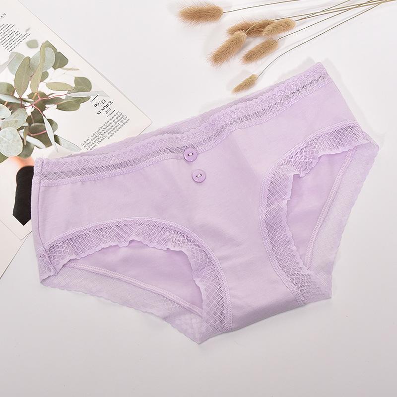 Хлопковое кружевное нижнее белье на пуговицах для женщин, дышащие удобные треугольные брюки с большой средней талией