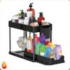 2 Tier Under Sink Organizer Sliding Cabinet Storage Rack With Hooks Hanging Cups Multifunctional Kitchen Bathroom Organizer 2