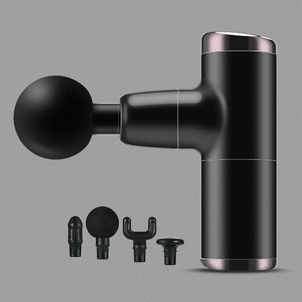 Мини фасциальный пистолет для глубокотканного вибрационного массажа, устройство для облегчения боли, 4 сменные массажные головки, USB-массажер для тела