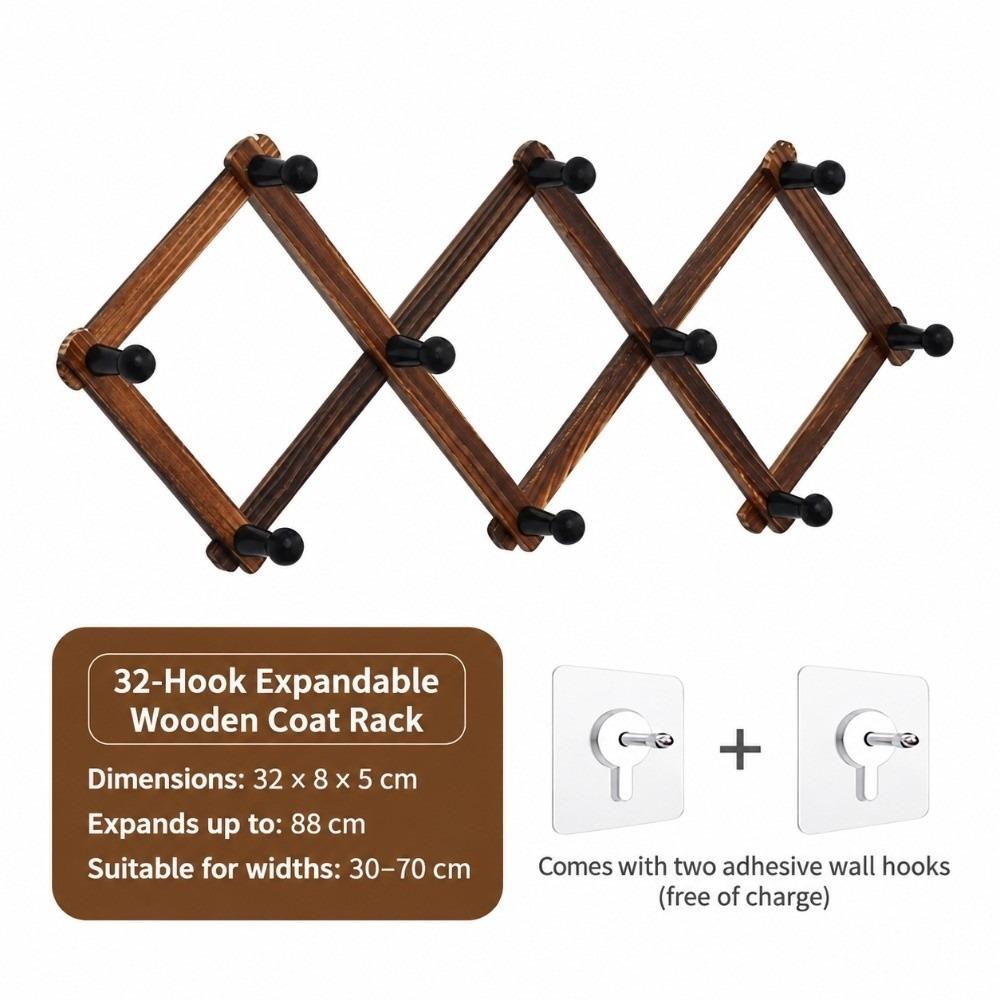 Wood Folding Wall Hanger Adjustable Width Expandable Clothes Hanger Coat Hanging
