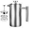 Large Capacity French Press Coffee Maker Coffee Percolator Pot Tea Maker Pot Espresso Coffee Machine Stainless Steel Double Wall