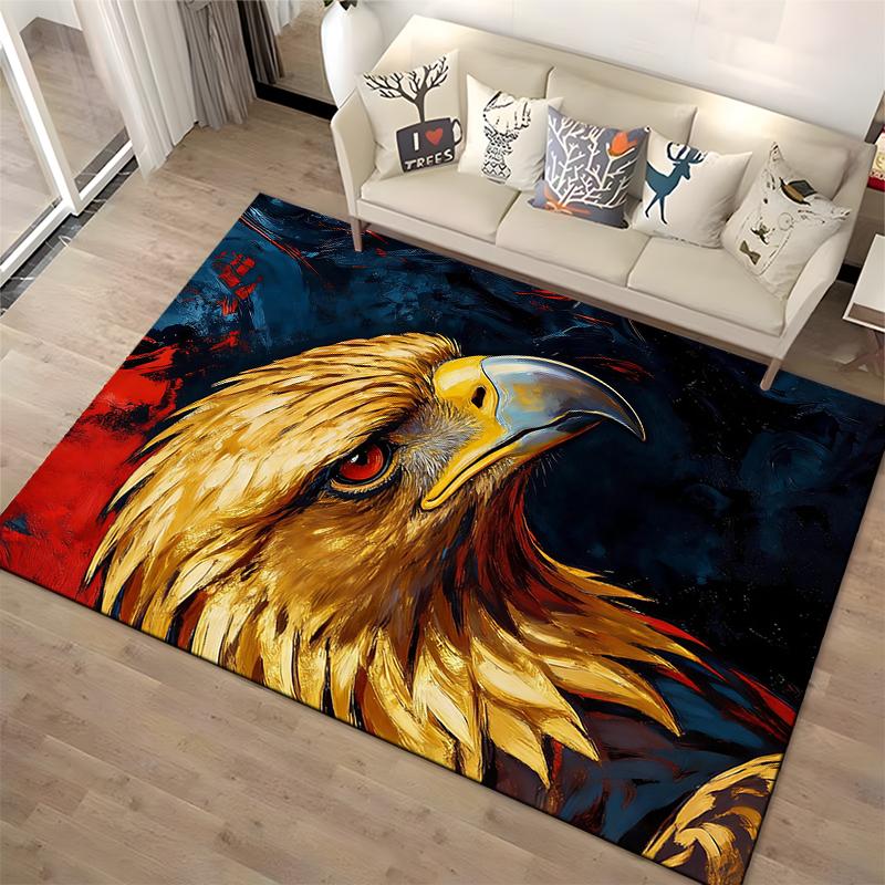 Golden Eagle Head Design Carpet with Bold Red and Black Background Suitable for use as an anti-slip for living room bedroom sofas