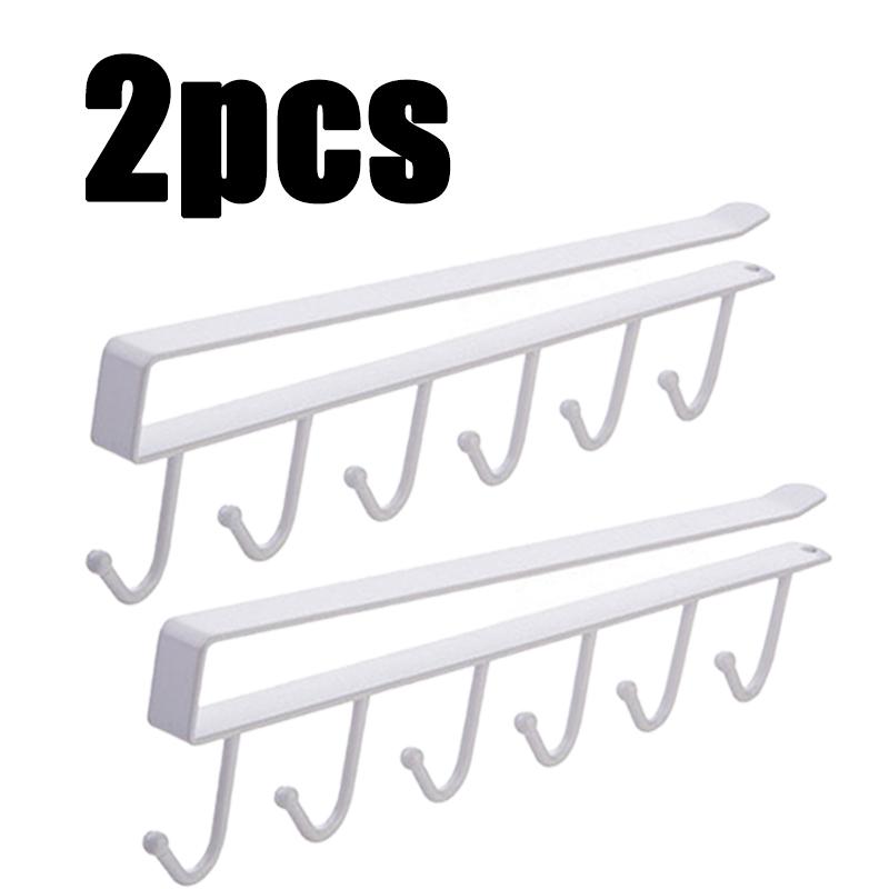 1/1/1PC 6 Hooks Kitchen Cabinet Storage Rack Free Wardrobe Kitchen Bathroom Organizer Punch-free Hanging Cup Holder Hooks