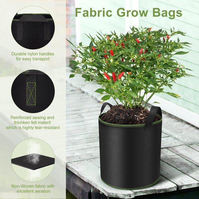 Sac de plantation - AIMOONSA - Lot 5 - 40 L (38×33,5 cm) - Tissu non tissé respirant - Poignées renforcées