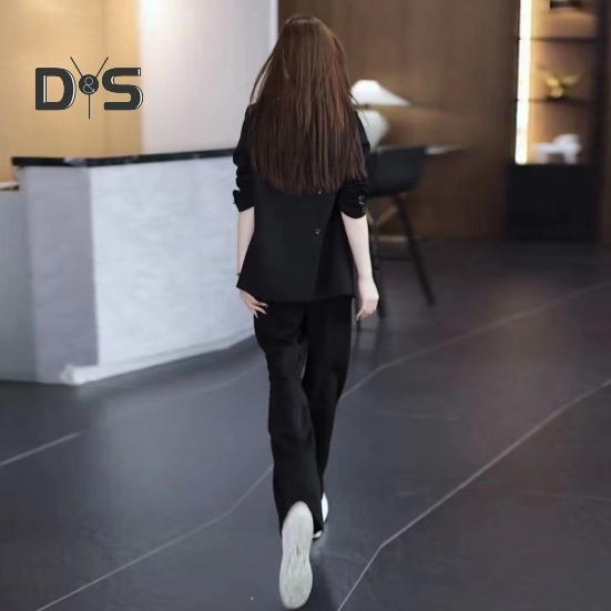 Женский комплект из 2 предметов: пальто и брюки, длинные рукава, кардиган с двумя пуговицами, куртка средней длины, свободные прямые широкие брюки с высокой талией, формальные