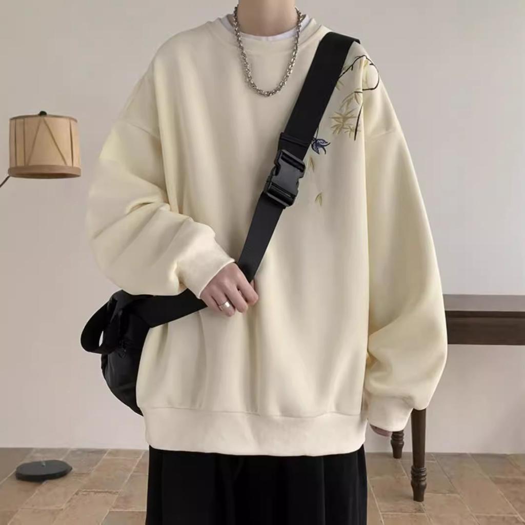 Мужской свитшот оверсайз с китайским принтом птиц, модный, свободного кроя, с длинным рукавом, парная одежда