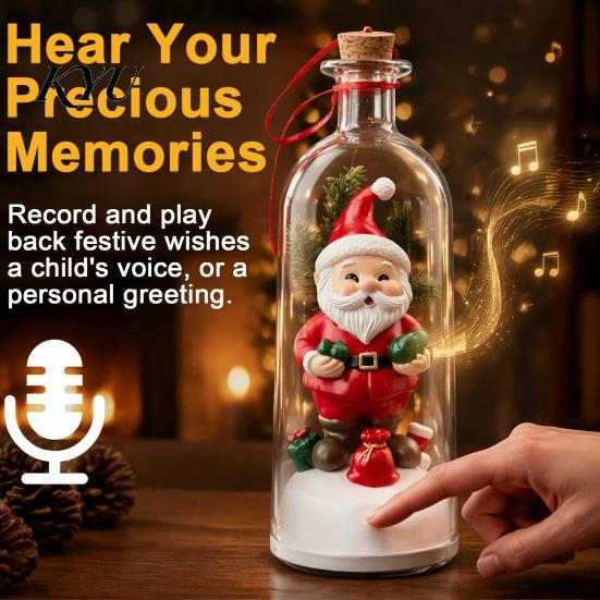 Personalized Greeting Gifts Recordable Message Christmas Bottle Ornament, Voice Recording Keepsake, Mini Snowy Winter Home Decor Tree in Bottle,