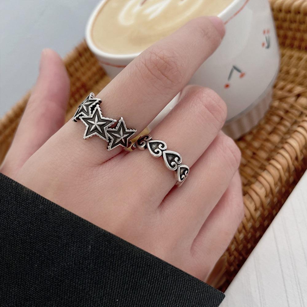 Ins Ретро Любовь Сердце Кольцо Регулируемое Открытие Кольца Для Пальцев Звезда Открытое Дизайн Кольцо Свадебная Вечеринка