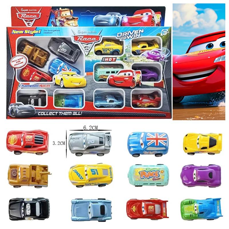 12 шт. Тачки Pixar Молния Маккуин Джексон 6 см Шторм Мэтр Модель Машинки Наборы Сопровождающих Игрушек Подарки на День Рождения Детей