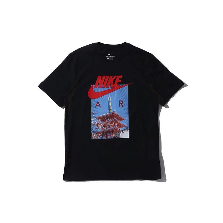 Nike Футболка Air Photo с принтом пагоды и вишни, мужские топы, черная CT6531-010