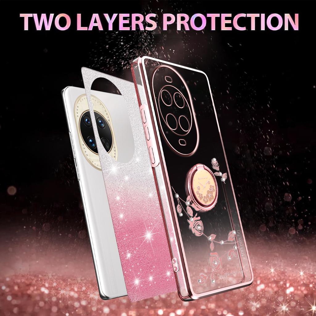 KADEM For Huawei nova 14 Ultra 5G Case Ring Kickstand TPU Flowers Phone Cover Gradient Glitter