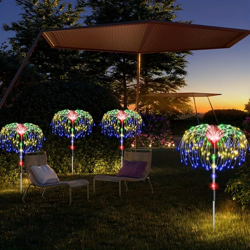 4 шт. Наружное солнечное освещение Медный фонарь-столбик, LED 8 режимов Садовый ландшафтный свет, Стержень из нержавеющей стали с датчиком источника света