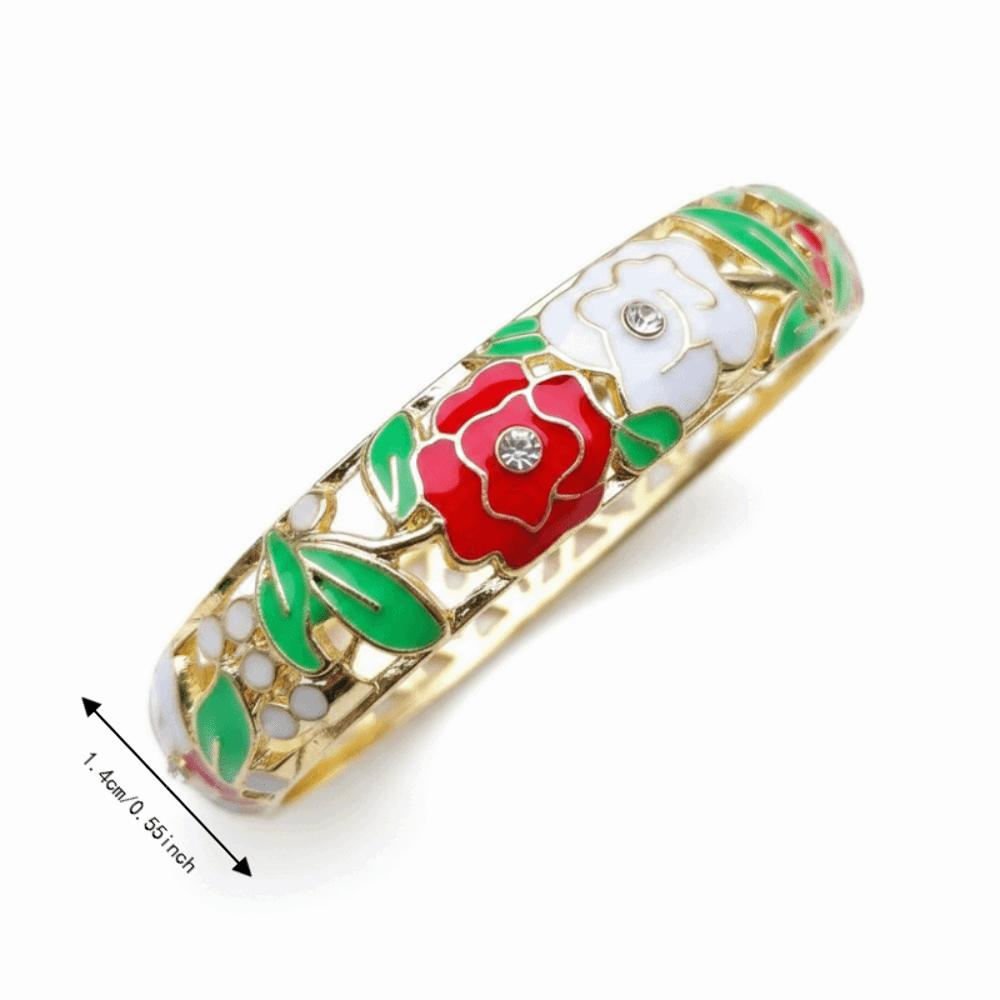 1.4cm Peony Filigree Flower Bangle Wider Women's Hand Bracelet Gifts for Women Girl