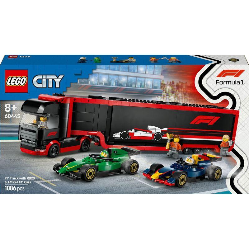 LEGO Городской грузовик F1 с болидами RB20 и AMR24 F1