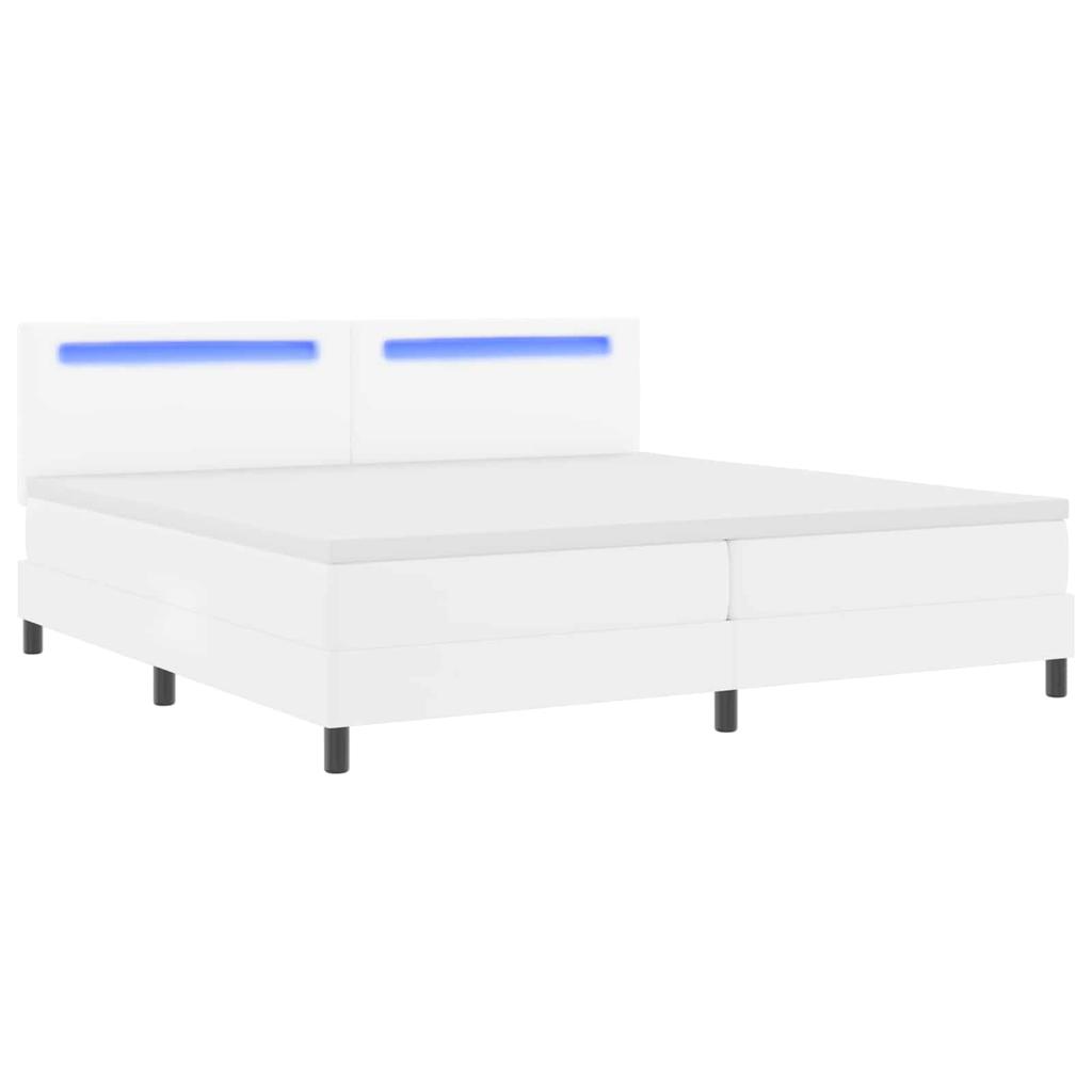 Box Spring Bed with Mattress and LED White 200 x 200 cm Faux Leather