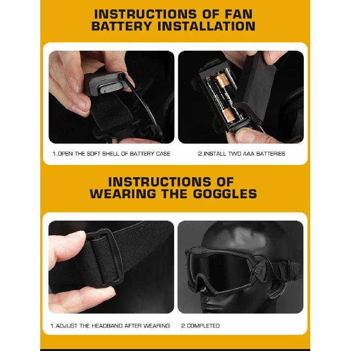 Tactical Anti-fog Goggles Ski Airsoft CS Protective Glasses Transparent Black 2 Lens Motocross Dustproof Goggles with Micro Fan