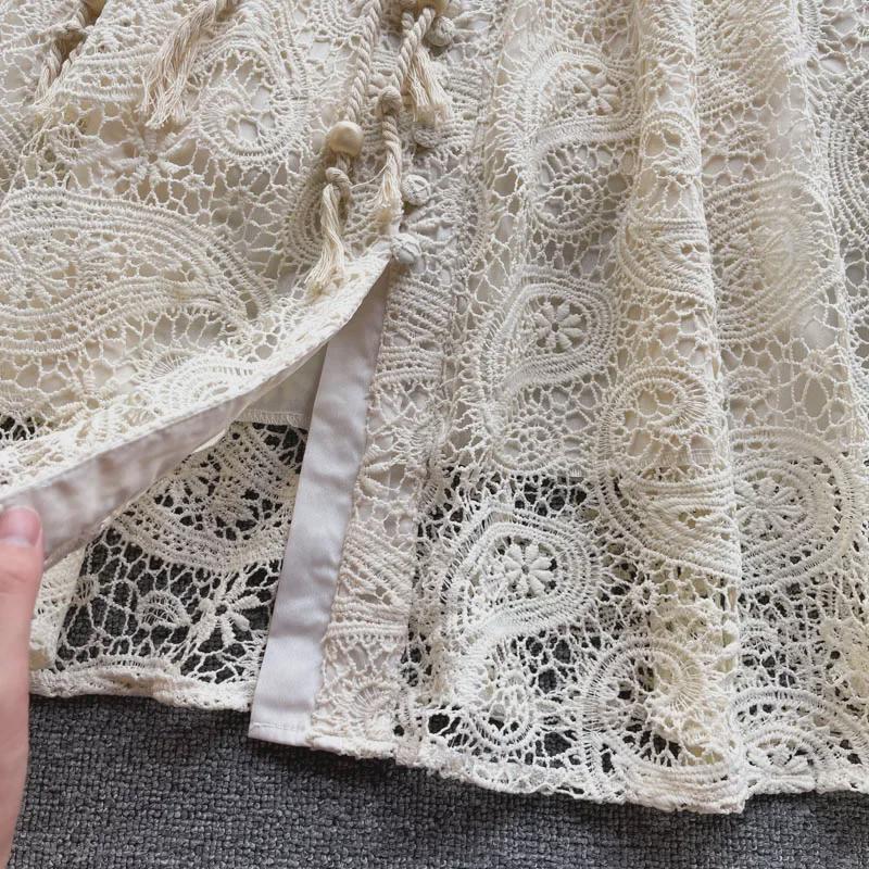 2021 Autumn French Retro Fairy Long Sleeve Slim Lace Dress