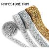 Gold Silver Rhinestone Trim Iron/Glue On Rhinestone Chain Ribbon Bling Bling Decorative Strap  DIY