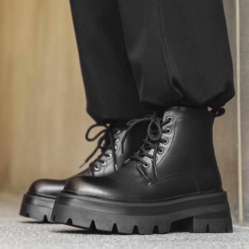 Martin boots men's high-top British style platform spring and autumn models heightening men's locomotive velvet short boots men's shoes 70066-J