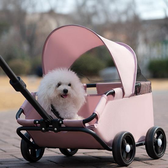4 Wheels Pet Stroller for Small Dogs Cats Folding Shopping Cart with Canopy for Travelling Shopping Walking Playing