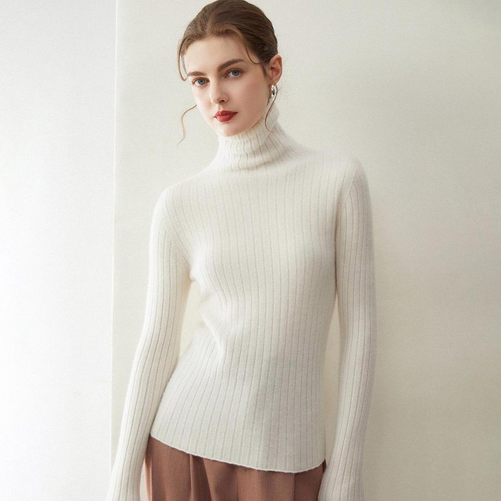 Women's Pure Cashmere Long Sleeve Sweater - New Autumn/Winter Stylish Base Layer with Stack Collar