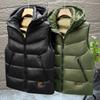 Зимние парки без рукавов для мужчин, топы с капюшоном, куртка больших размеров, повседневный толстый теплый черный жилет для мужчин, верхняя одежда