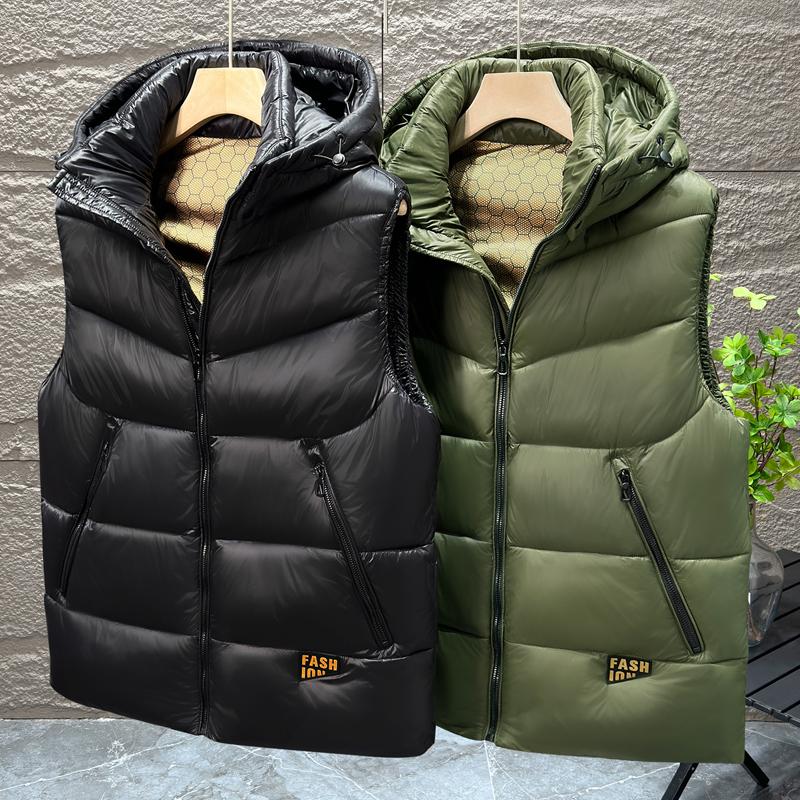 Зимние парки без рукавов для мужчин, топы с капюшоном, куртка больших размеров, повседневный толстый теплый черный жилет для мужчин, верхняя одежда