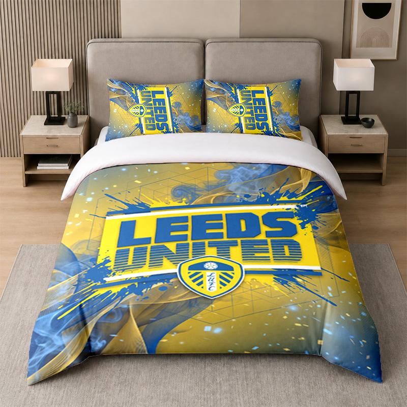3Pcs Bedding SetLeeds United Football Soft Bed Sheet and Two Pillowcases Home Bedroom Decor