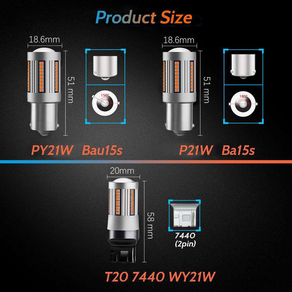 Supber Bright 66SMD 7507 PY21W BAU15S 1156 P21W BA15S T20 7440 WY21W LED Bulb Amber Yellow Turn Signal Light Canbus Error Free