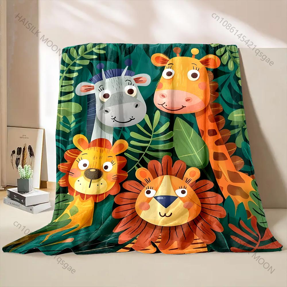 Cartoon Animal Park Printed Blanket Warm and Soft for Home Travel Blanket Sofa Bedding Camping Picnic Car Office Cover Blanket