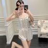 Japanese girl Ice Ribbon chest pad pajamas women's summer pure desire wind suspender shorts loungewear sweet girl feeling