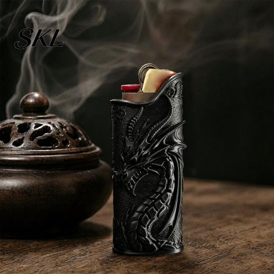 Detailed Relief Lighters Case Chinese Dragon Cover, Retro Oriental Protective Anti-slip Cover Case, Stylish Sleeve, Gift for Men Dad Grandpa