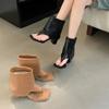 Fashion Heels Ladies Modern Sandals Booties Shoes Fashion Square Toe Female Slip On Footwear Open Toe Women Ankle Boots Shoes Flip Flops
