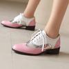 Red British Women Oxfords Mixed Color Pink Silver Mid Square Heel Brogues Flats Vintage Dress Party Lady Lace-up Patchwork Shoes
