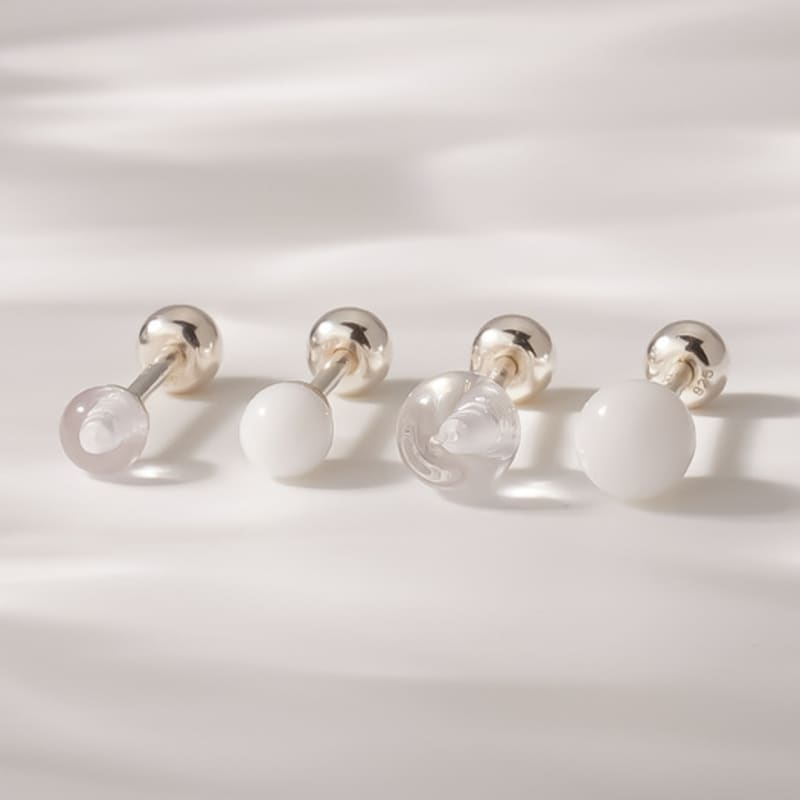 JEWNEL (1+1)Silver925 Simple Gemstone Round Piercing (2 Sizes/2 Colors)