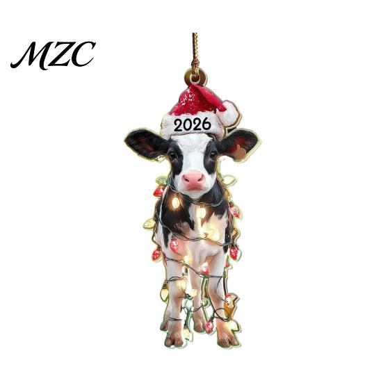 Creative Christmas Gifts for Family Animal Hanging Ornaments with Lanyard, Cute Double Sided Pendant 2026 Shaped Charms Santa Hat, 2D Flat Acrylic
