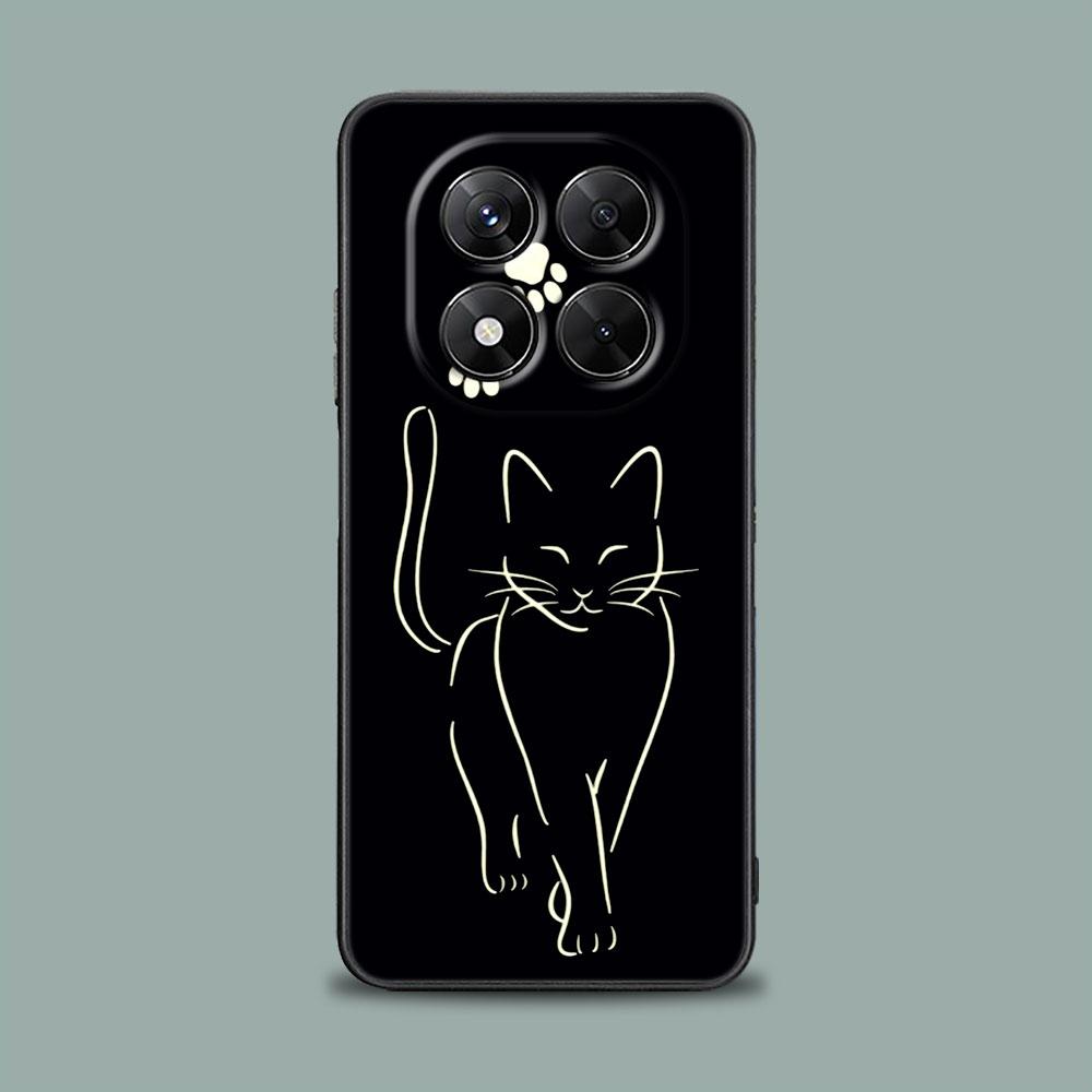 Чехол для телефона для Xiaomi Redmi 15C 14C 12C 13C Redmi Note 15 14 13 12 11 10 Pro Plus 5G 12S Силиконовая крышка Забавный Милый Кот Линейный Рисунок