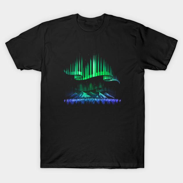 Asian Size Men Black Print T-shirt Aurora Borealis Song No-Cut Heat Transfer Print Cotton Tshirt