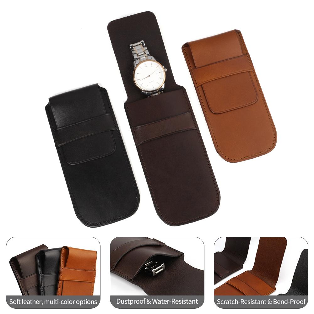 Vintage Watch Bag Organizer Portable Anti-Dust Watch Bag Leather Watch Storage Gift Flip Cover Bags Accessories Black Brown
