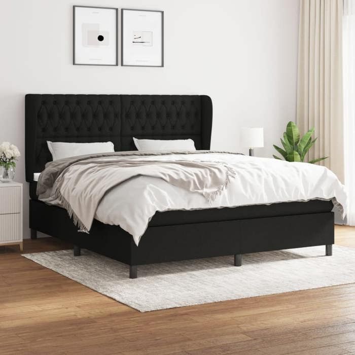 Maison Exclusive - Sommier à lattes de lit avec matelas Noir 180x200 cm Tissu